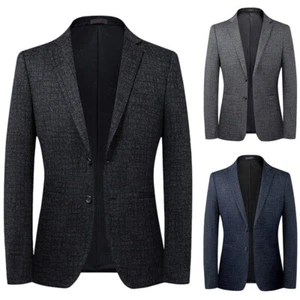 Herren einreihig Tweed Kleid Anzug Blazer Jacke Reversmantel Oberteil formelle Mode - Bild 1 von 15