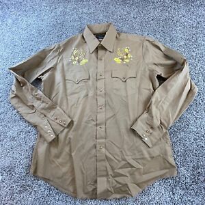 Vintage Champion Western Shirt Mens 17 / 35 Brown Embroidered Pearl Snap Rodeo