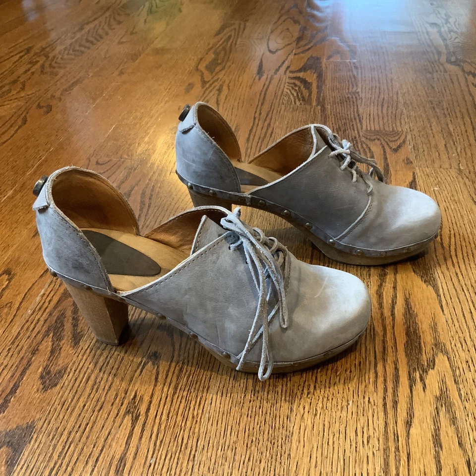 Zapatos para mujer Sanita Theodora de cuero gris con cordones tachonados tacones de madera talla 38 7-7,5 Foto 1 de 4