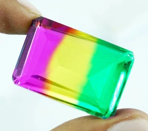 Tormalina Naturale Multicolore Forma Smeraldo Certificata 100,30 Ct Gemma Sciolta - Foto 1 di 4