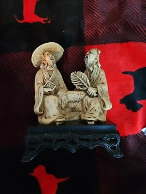 Figura de jardín Scholor's asiática china rara de colección sobre base tallada negra Foto 1 de 3