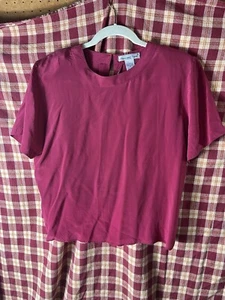 Vintage Anna And Frank Women’s Pink 100% Silk Short Sleeve Crew Neck Blouse M A1 - Bild 1 von 7
