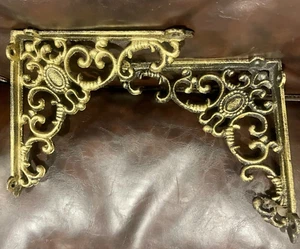 2; Gold Shelf Brackets 8 Inch Heavy Duty Antique Gold Brass Wall Braces Baroque - Picture 1 of 20