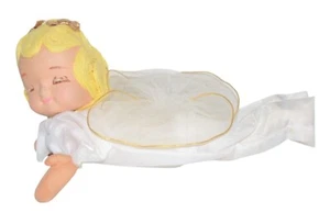 Vintage Handarbeit Engel Ornament Himmlische Plüsch Puppe Weiß Gold Weihnachten Landhaus - Bild 1 von 6