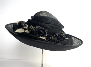 Sombrero de Ocasión Genevieve Louis By Nigel Rayment Negro Ala Ancha *EN CAJA* HARRODS - Imagen 1 de 8