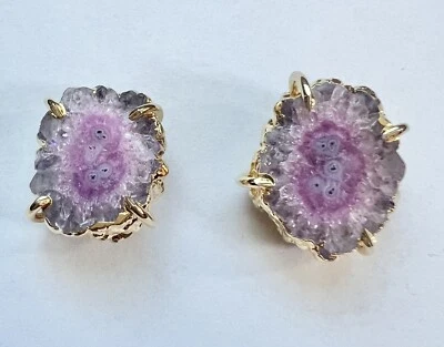PENDIENTES DRUZY ÁGATA GEODA CHAPADOS EN ORO 0.6" H-7639 NUEVOS Foto 1 de 3