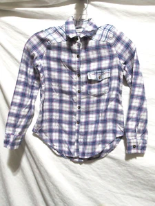 Abercrombie Kids Girl's Size Small 7/8 Blue & Pink Plaid Flannel Blouse - Picture 1 of 5