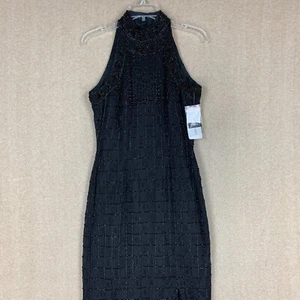 Adrianna Papell Boutique Evening Silk Womens Halter Dress 8 Black Sequin Floral - Picture 1 of 20