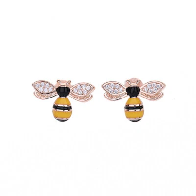 Stunning Crystal Bees Stud Earrings 925 Sterling Silver Women's Jewelry Gift UK - Image 1 of 4