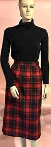 Vintage 1970’s PENDLETON Red & Black Plaid 100% Wool Pencil Skirt CLASSIC! - Picture 1 of 9