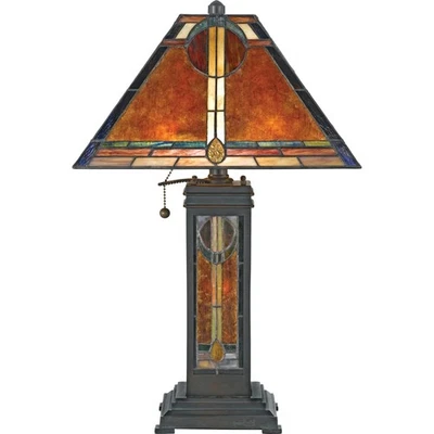 Roseto QZLMP439 Bronze 2-Light 24"H Table Lamp With Mica & Tiffany Shade - Image 1 of 3