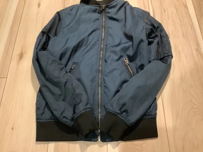 Zara Men's Navy Blue Mesh Full Zip Bomber Jacket Medium light weight  - Image 1 of 4