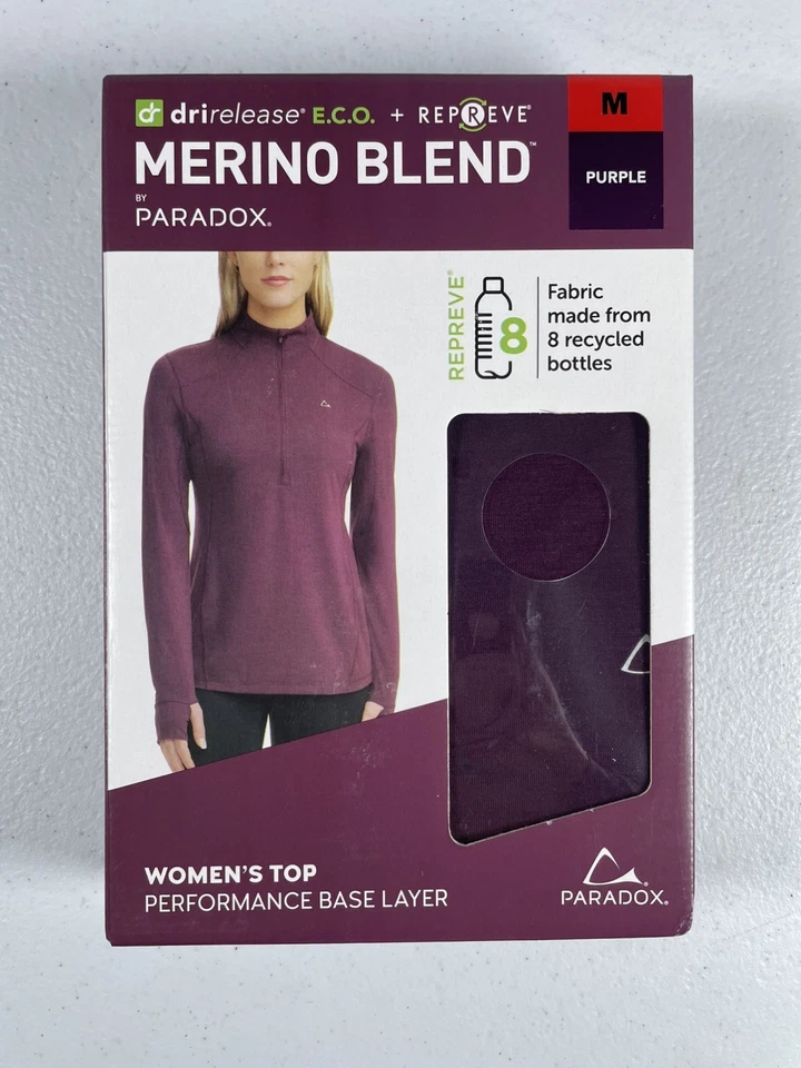 Top Paradox Para Mujer 1/4 Cremallera Mezcla Merino Rendimiento Capa Base, Púrpura Talla M Foto 1 de 2