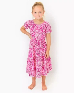 Lilly Pulitzer Girls Dean Midi Dress Floral Printed Puff Sleeve S 4-5 Yrs 280881 - Picture 1 of 5