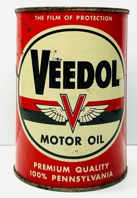 Lata de aceite de motor vacía vintage VEEDOL Flying “V” de 1 cuarto - sin tapa Foto 1 de 4