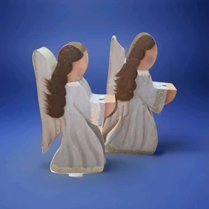 Juego de 2 candelabros/decoración pequeños de madera para ángel de Navidad - Imagen 1 de 6