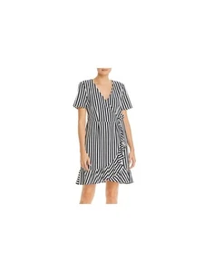VERO MODA Womens White Tie Back Elastic Waist Short Sleeve Wrap Dress XS - Picture 1 of 6
