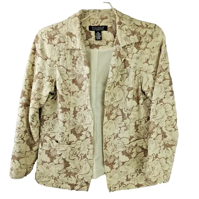 Блейзер женский Dialogue льняной хлопок цветочный открытый передний 10 кремовый ретро повседневный - Изображение 1 из 4