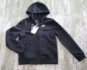 NWT NIKE Black Long Sleeve Club Standard Fit Zip Front Hooded Sweatshirt M Kids - Picture 1 of 2