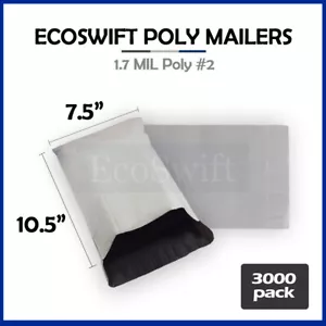 3000 7.5x10.5 EcoSwift White Poly Mailer Shipping Envelope Self Seal Bags 1.7MIL - Bild 1 von 5