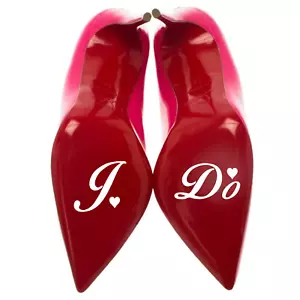 HOCHZEITSSCHUH VINYL AUFKLEBER I DO,ME TOO, HELP BRAUT BRÄUTIGAM WITZ SPASS ETWAS BLAU - Bild 1 von 4