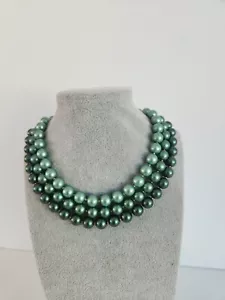 HTF Vintage CROWN TRIFARI Signed Green Pearl Bead Multistrand Necklace EUC - Picture 1 of 10