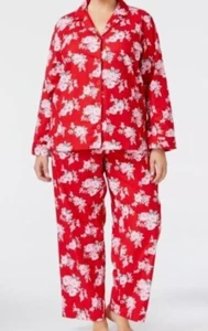 Charter Club Women's Red Floral Print Flannel Pajama Set Cotton Size 1X~NWT - Picture 1 of 6