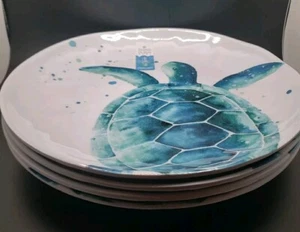 4 Sigrid Olsen Blue Sea Turtle Melamine Dinner Plate Set Ocean Watercolor 11" - Picture 1 of 9