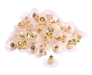 Gold Bullet Clutch Earring Stoppers Rubber With Pad For Women Pack Of 50 A981 - Picture 1 of 5