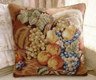 16"Antique Stille Life Fruits Grapes Pears Oranges Hand Woven Needlepoint Pillow