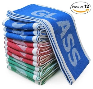 Pack de 12 paños de vidrio para barra de platos de cocina 100 % algodón súper absorbentes surtidos - Imagen 1 de 2