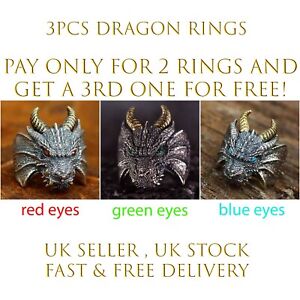 3 pcs of Unisex Devil Dragon Rings , Vintage, Opening Adjustable Ring, Fashion