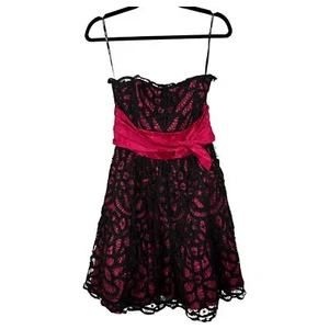Betsey Johnson Vintage Y2K schwarz Hot Pink Spitze Schleife Minikleid Größe 8 - Bild 1 von 6