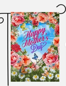 FM216 GLÜCKLICHER MUTTERTAG BLUMENHERZ 12,5 X 18" GARTENFLAGGE BANNER - Bild 1 von 1