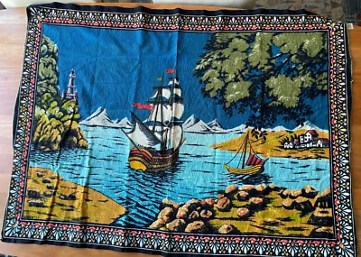 Tapiz colgante de pared vintage de velero retro hecho en Turquía algodón 52x39" Foto 1 de 4
