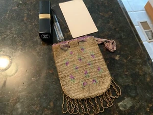 Cartera antigua mini con cordón de microcuentas de los años 20 aleta noche/fiesta - Imagen 1 de 4
