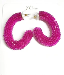 J.Crew Woven Beaded Drop Hoop Earrings Festival Pink Hypoallergenic BO837 NWT - Picture 1 of 14