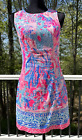 Lilly Pulitzer Mila Shift Sz 0 Knee Length Sleeveless Dress Coral Reef Pink Blue
