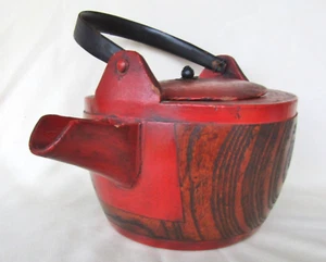 ANTIQUE NEGORO LACQUER SAKE EWER red and black lacquer  JAPENESE TEAPOT - Picture 1 of 12