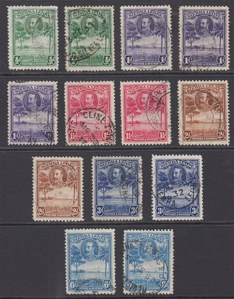 SIERRA LEONE 1932 KGV 1⁄2d – 6d 双重范围二手选择 x13 (ID873/D65790) — 第 1/1 张图片