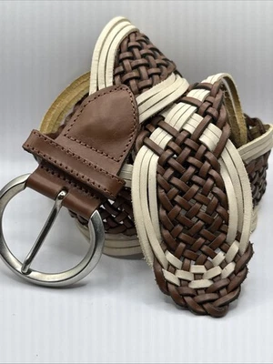 CINTURÓN DE CUERO TRENZADO GENUINO NUDE MARRÓN HUECO VINTAGE PARA MUJER Talla S BOHO Y2K Foto 1 de 4