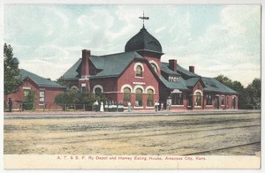1910 Arkansas City, Kansas - A.T. & S.F. Estación de ferrocarril - Antigua postal DEPOT - Imagen 1 de 2