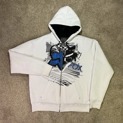 复古 Fox Racing 连帽衫男式 XL Sasquatch 全拉链毛皮夹克赛车 Y2K *阅读 — 第 1/4 张图片