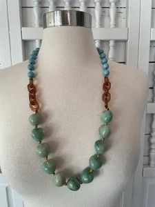 Turquoise, blue, brown link 28 inch lobster clasp necklace - Picture 1 of 5
