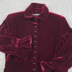 Lauren Ralph Lauren Blazer Womens 6 Red Velvet Peplum Military Velour Jacket - Picture 1 of 8
