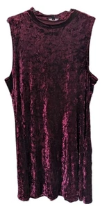 Crushed Velvet 2X Fit & Flare Dress Mock Neck Burgundy Midi Shift Sleeveless - Picture 1 of 7