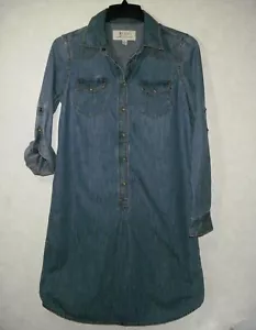 Ryan Michael Whipstitch Denim Shirt Dress Women M Blue Silk Blend Snaps Long Sle - Picture 1 of 18
