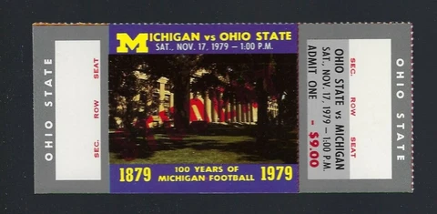 VINTAGE 1979 NCAA OHIO STATE BUCKEYES @ MICHIGAN WOLVERINES FULL FOOTBALL TICKET Cover