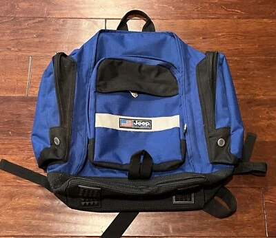 Chrysler Jeep Travel Equipment Blue Zip Closure Bottle Pocket 18" x 11" Backpack - Image 1 of 4