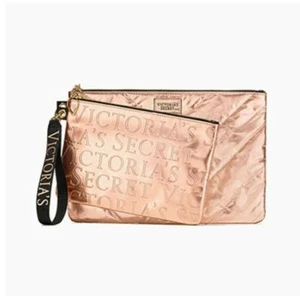 Victoria's Secret VS 2-PC SET ROSE GOLD LOGO CLUTCH SET-LIMITED EDITION NEW! NWT - Picture 1 of 2